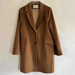 Fleurette Loro Piana 100% Wool Italy Tan Long Coat Two Button 16 Quiet Luxury